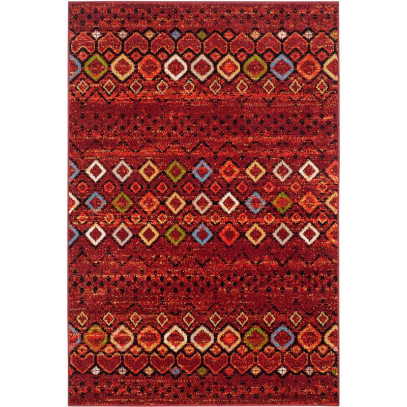 Terracotta Multi Geometric Synthetic Low Pile Area Rug