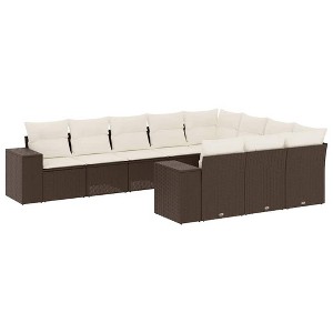 vidaXL 11 Piece Patio Sofa Set with Cushions Poly Rattan - Brown and Cream With Table - 1 of 4