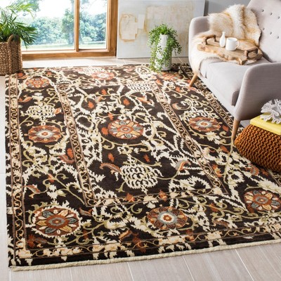 Hand-Knotted Dark Brown and Beige Wool 6' x 9' Area Rug