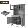 63" Tall Kitchen Pantry Cabinet with Drawers, Hutch, Glass Doors, Adjustable Shelves, Freestanding Microwave Stand & Storage Cabinet, Grey - 3 of 4
