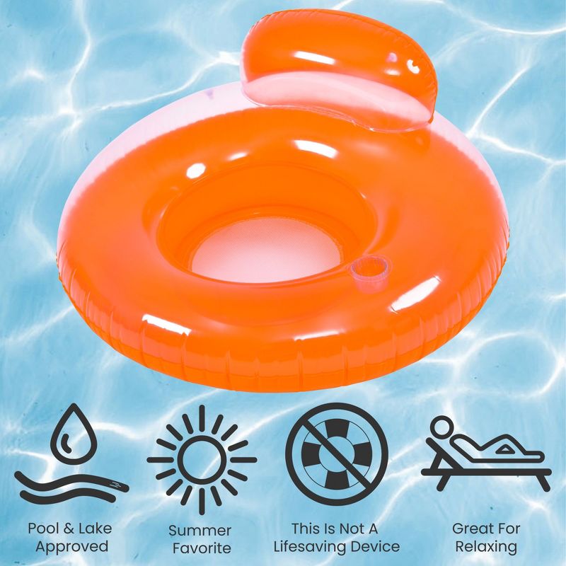 Pool Central 46.5" Orange Inflatable Inner Tube Pool Float with Backrest, 4 of 6