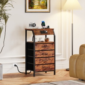 Furnulem Nightstands with 3/4/5 Drawers & Outlets, Bedside Tables with 2 USB Ports and 2-Tier Open Shelf - 1 of 4
