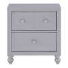 Vynxaria Transitional 2-Drawer Nightstand - Gray Finish, Wood/Engineered Wood, Gray Wood Knobs, Turned Feet, Metal Glides, 1pc Bedroom Furniture - 3 of 4