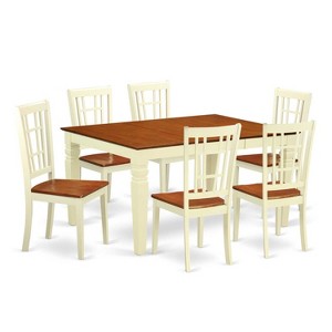 HomeStock 7-Piece Buttermilk and Cherry Finish Solid Wood Top Dining Table with 6 Chairs - 1 of 4