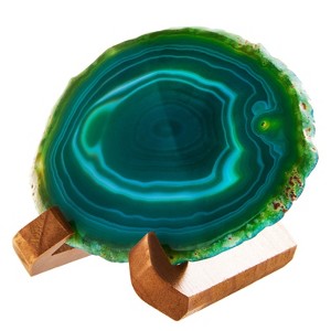 Luxury Lane Large Natural Brazilian Agate Slice Geode Rock Stone Drink Coaster with Wood Holder - 1 of 4