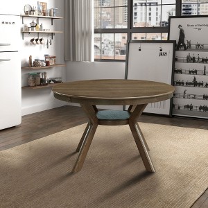VYNXARIA 47.24in Round Rubber Wood Dining Table for 4-6 with Wooden Trestle Pedestal Base,Modern Kitchen Wooden Table Dinner Table£¬Oak(1Table) - 1 of 4