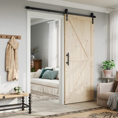 Nature Finished Wood Sliding Barn Door with Hardware Kit