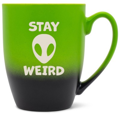 100 North Alien 10 Ounce Green and Black Two Toned Ombre, Comfortably Fits Your Hands, Ceramic Tea Coffee Cup Mug, Stay Weird