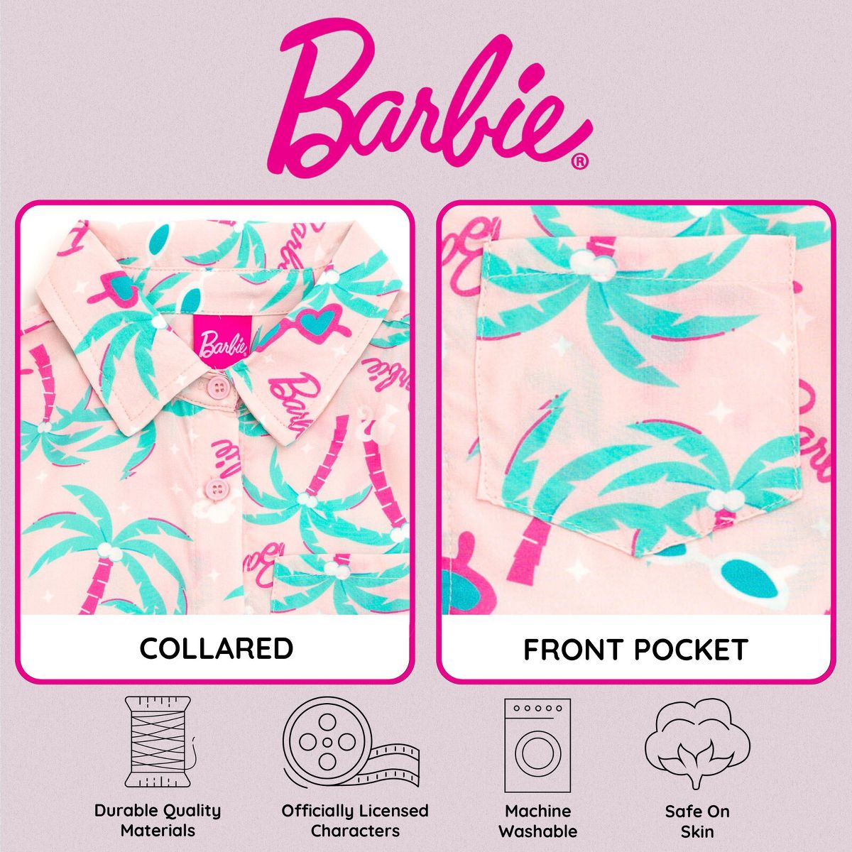 Barbie Girls Hawaiian Button Down Dress Shirt Little Kid to Big - thumbnail 3