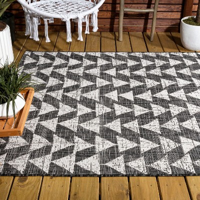 Andratx Reversible Black/Ivory Synthetic Geometric Indoor/Outdoor Rug