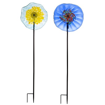 Evergreen Flag  Beautiful Blue Art Glass Flower Garden Stake - 10 x 10 x 40 Inches Homegoods and Decorations for Every Space