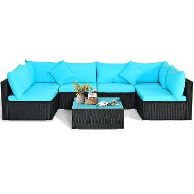 Tangkula 7-Piece Patio PE Rattan Sectional Sofa Furniture Set Wicker Sofa Conversation Set