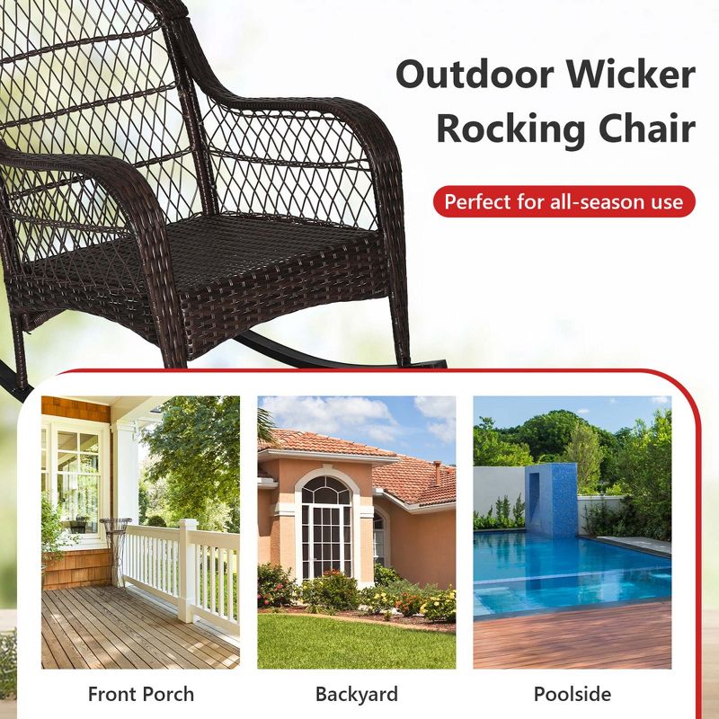 Costway Patio Wicker Rocking Chair W/Seat Back Cushions & Lumbar Pillow Porch Off, 4 of 10