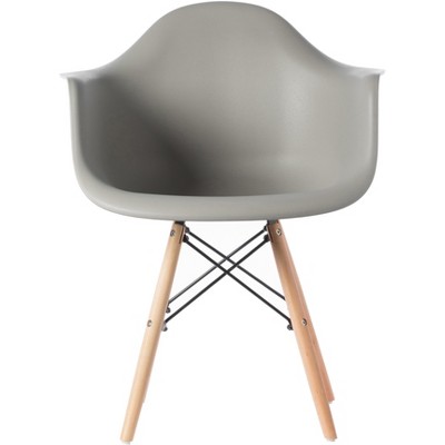 Gray Plastic Shell Dining Arm Chair with Wooden Legs