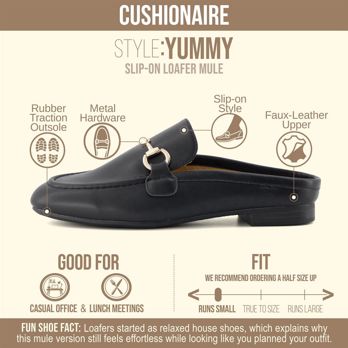 Женские сабо CUSHIONAIRE Yummy Slip On Womens Mules, Business Casual Loafers for Women with Low Heel and Metal Chain Detail, [Run Small Size Up] - Black 7.5 — фото 2