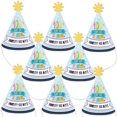 Big Dot of Happiness Happy 100th Day of School - Mini Cone 100 Days Party Hats - Small Little Party Hats - Set of 8