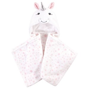 Hudson Baby Unisex Baby and Toddler Hooded Animal Face Plush Blanket, White Unicorn, One Size - 1 of 3