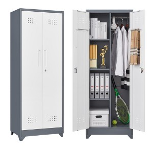PDTEND 65" Utility Storage Cabinet with Locking Doors, Shelves & Hanging Rod - 1 of 4