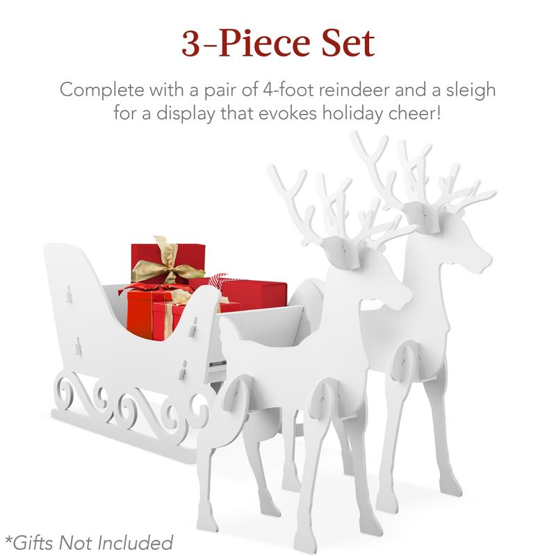 Best Choice Products 3-Piece 4ft Deer & Sleigh Silhouette Set, Outdoor Christmas Yard Decor w/ 6 Ground Stakes - White, 2 of 8