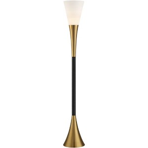 Possini Euro Design Piazza Modern Torchiere Floor Lamp 72 1/2" Tall Black Brass Metal Frosted White Glass Shade for Living Room Bedroom Office House - 1 of 4