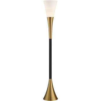 Possini Euro Design Piazza Modern Torchiere Floor Lamp 72 1/2" Tall Black Brass Metal Frosted White Glass Shade for Living Room Bedroom Office House