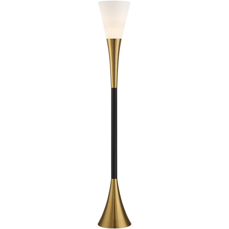 Possini Euro Design Piazza Modern Torchiere Floor Lamp 72 1/2" Tall Black Brass Metal Frosted White Glass Shade for Living Room Bedroom Office House, 1 of 11