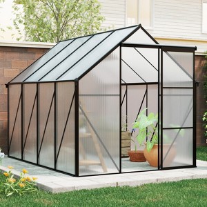 Greenhouse for Outdoors, Polycarbonate Greenhouse with Roof Vent, Aluminum Large Walk-in Green House for Outside Garden Backyard, Green/Black - 1 of 4
