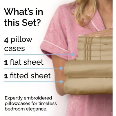 Beige Queen Microfiber Solid 6-Piece Sheet Set