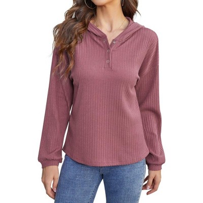 Whizmax Women's V-neck Spring T-shirt Thin Casual Loose Button Up Pullover Hoodies Pink S