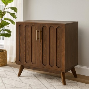 Homy Casa Wooden Storage Cabinet with Double Doors and Mid-Century Legs, Brown - 1 of 4