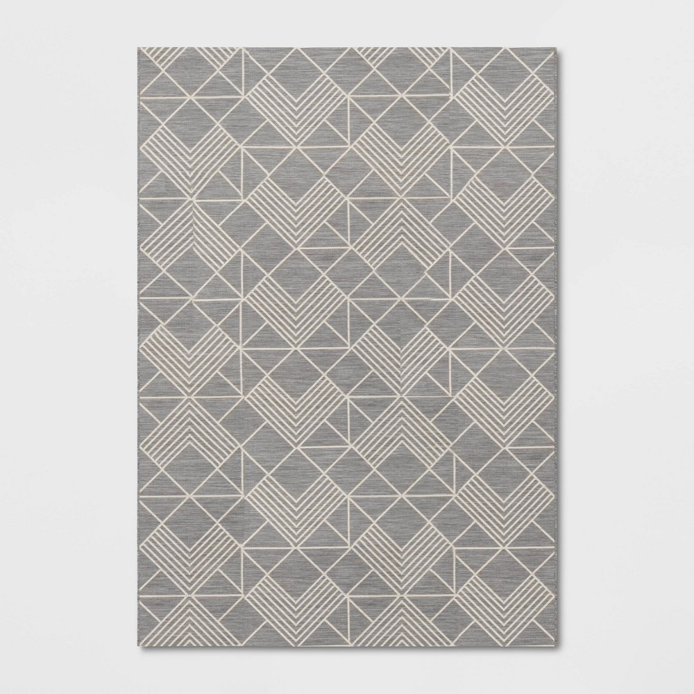 Photos - Doormat 7'x10' Geo Dimensional Tapestry Rectangular Woven Outdoor Area Rug Gray 
