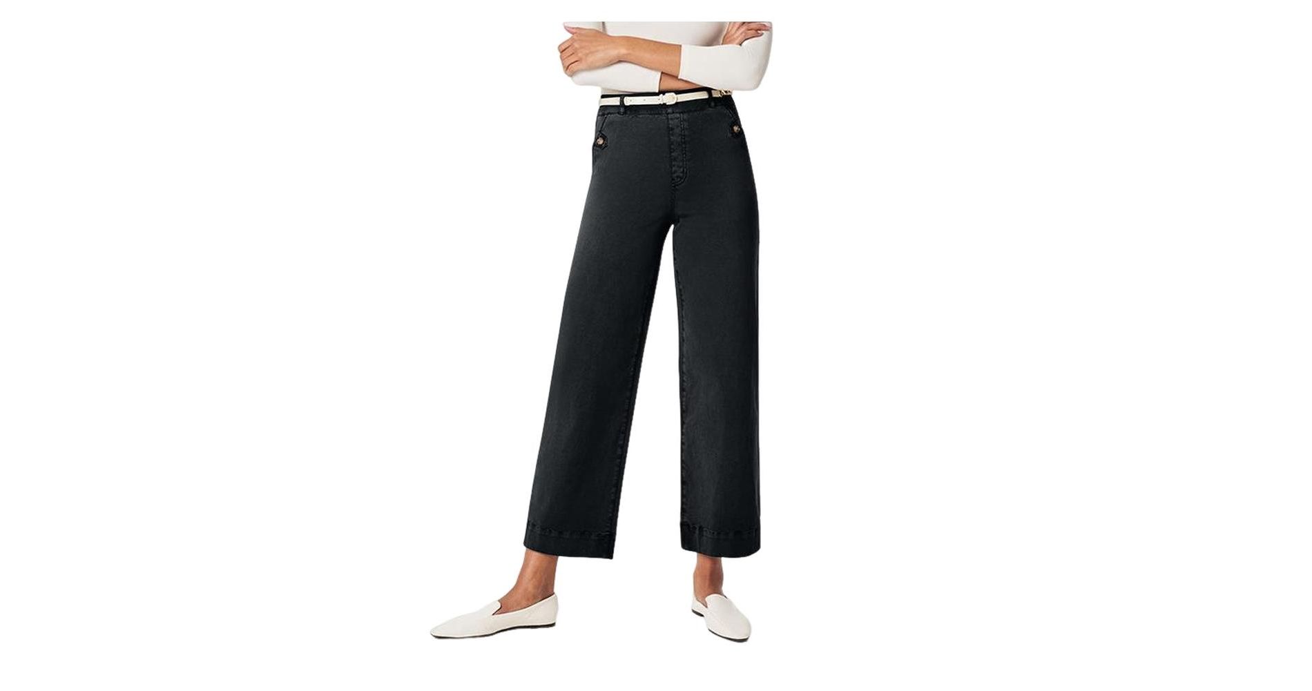 Wide Leg Cropped Jeans for Women Stretch High Waisted Twill Pants Straight Leg Denim Chino Pant
