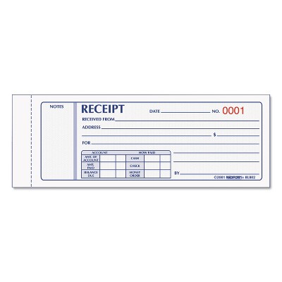 Rediform Receipt Book 2 3/4 x 7 Carbonless Triplicate 50 Sets/Book 8L802