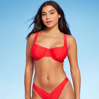 Women's Triangle Bralette Faux Wrap Halter Bikini Top - Shade & Shore™ Red  M : Target