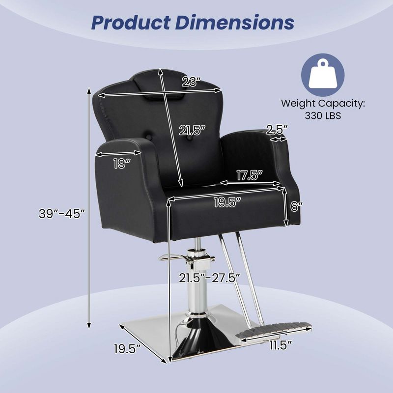 Costway Hydraulic Barber Chair 360 Degrees Swivel Salon Chairs with Adjustable Headrest, 3 of 11
