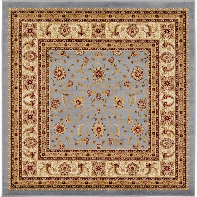 Elegant Floral Light Blue Synthetic Square Rug, 6' x 6'