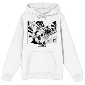 Fire Force Manga Anime Characters Fight Scene Long Sleeve Adult White Hooded Sweatshirt - 1 of 3