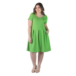 24seven Comfort Apparel Plus Size Scoop Neck Knee Length Pleated Pocket Dress - 1 of 4