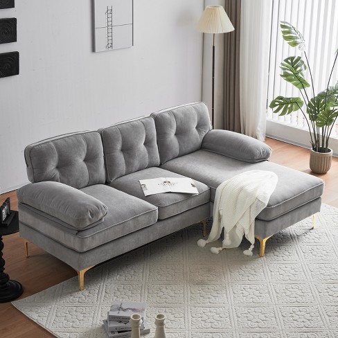 Magnolia Sectional Sofa With Pillows Light Gray Velvet - Novogratz