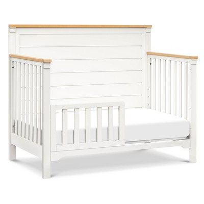 Warm White and Honey 4-in-1 Convertible Crib with Wood Paneling