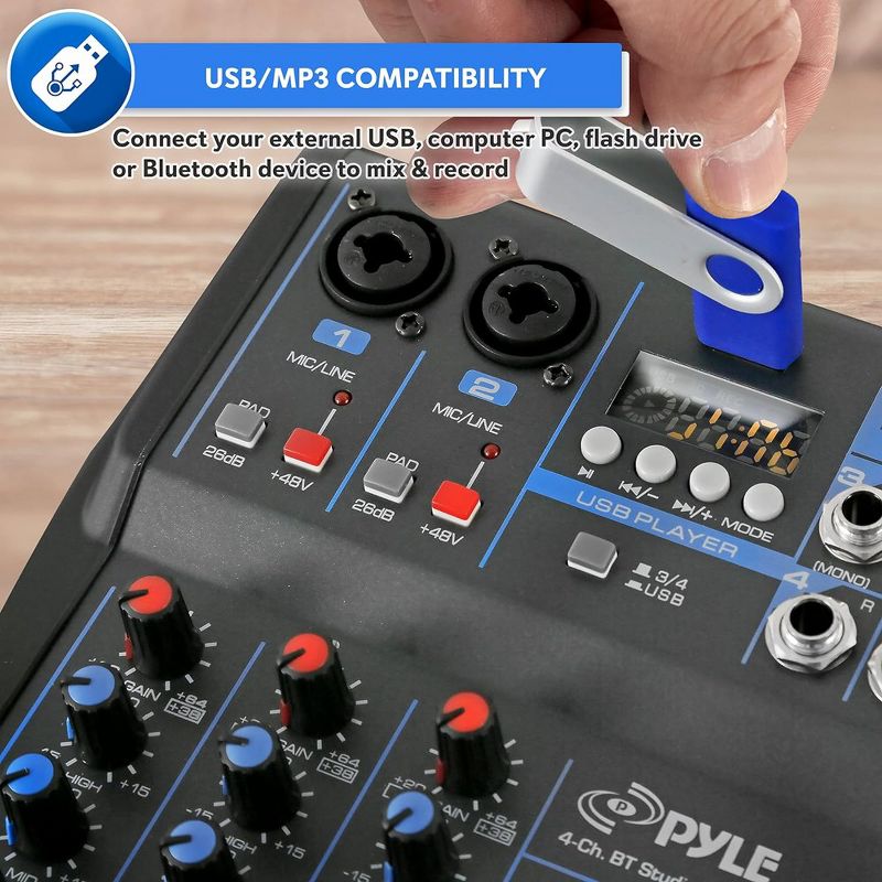 Pyle Professional Audio Mixer Sound - Black, 4 of 8