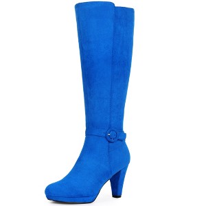 BLISSFUL STEP Low Platform Chunky Heels Buckle Knee High Boots for Women - 1 of 4