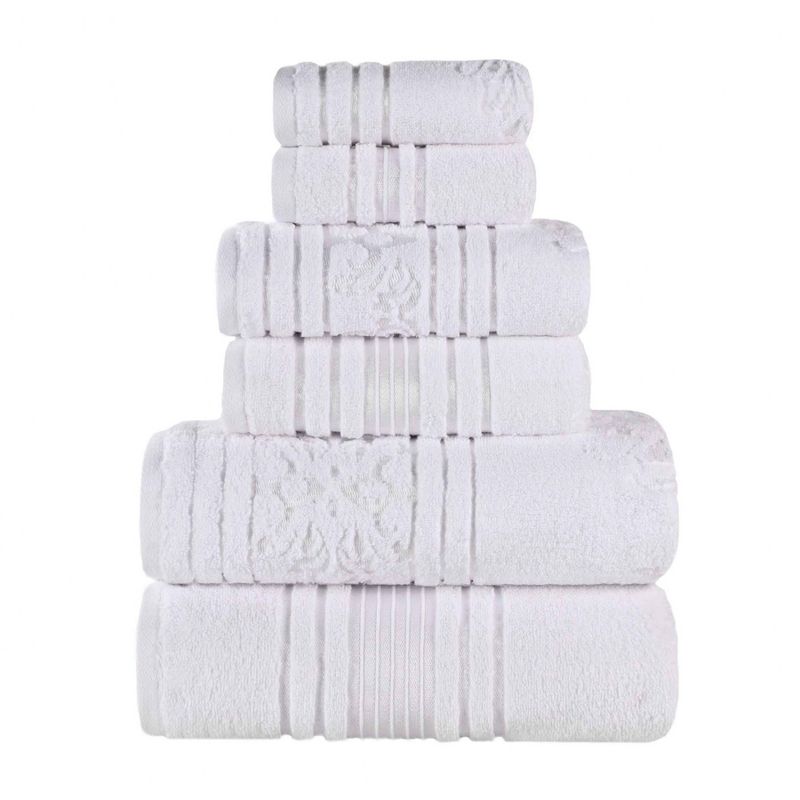 Zero Twist Cotton Solid and Floral Jacquard 6 Piece Bathroom Towel Set by Blue Nile Mills, 1 of 13