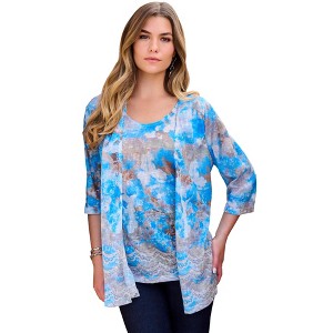 Roaman's Printed 2 Piece Tank And Cardigan Set - 1 of 4