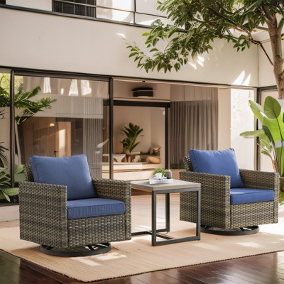 POCASSY Square Armrest Outdoor Swivel Rocker Patio Chairs Set of 2, Gray Wicker Furniture Swivel Patio Chairs for Porch, Poolside, Deck
