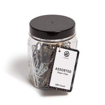 U Brands 280ct Paper Clips in Mason Jar Black/White/Gold