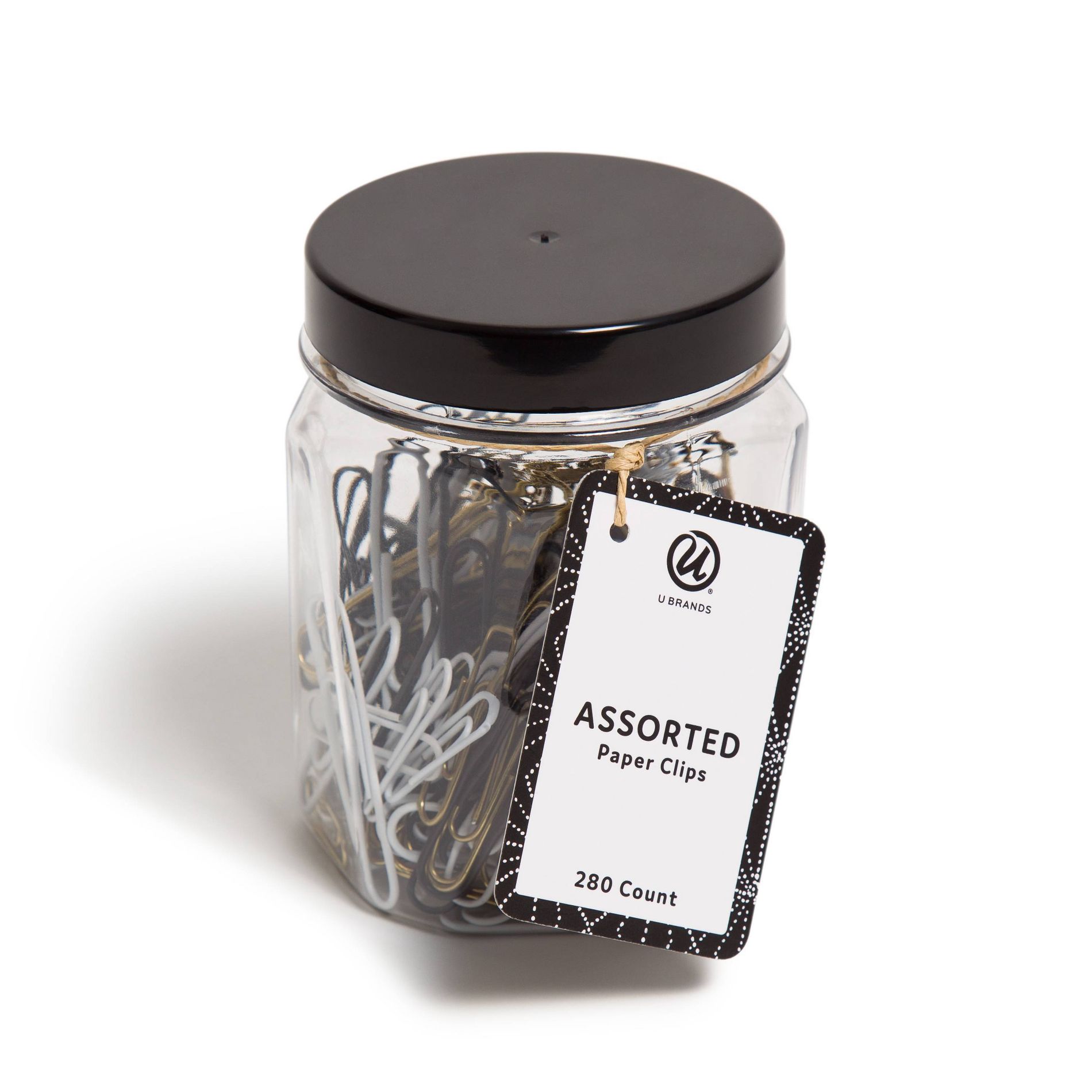 U Brands 280ct Paper Clips in Mason Jar Black/White/Gold: Metal Office Supplies, Teacher Fasteners, Assorted Colors