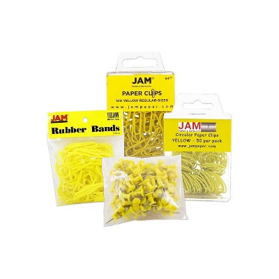 JAM Paper 1 Rubber Bands Push Pins Paper Clips & Round Paper Cloops Yellow 3224YEOASRT
