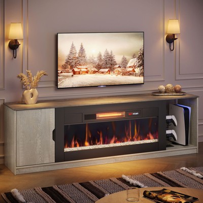 Bestier 70" LED Modern Fireplace TV Stand for TVs Up to 80", PS5 Gaming TV Console Table with 36" Fireplace & Cabinet for Living Room