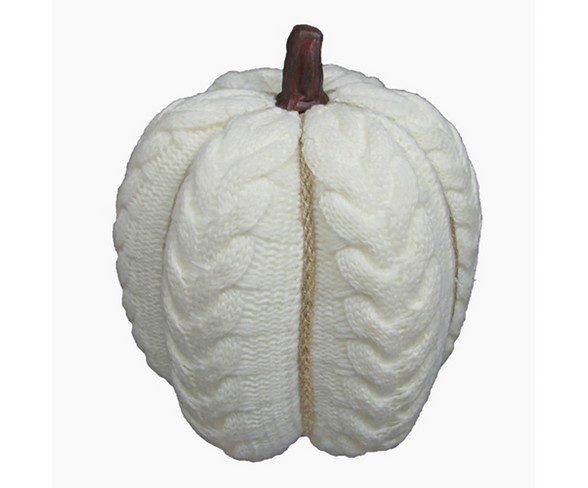 Harvest Large Pumpkin:8" Cable Knit White